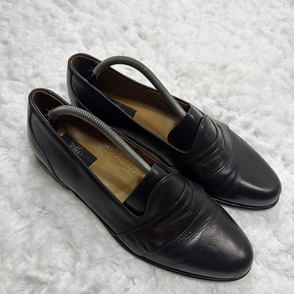 Zelli Mens Black Genuine Leather Slip On Penny Loafer Shoes Size 11 M Formal